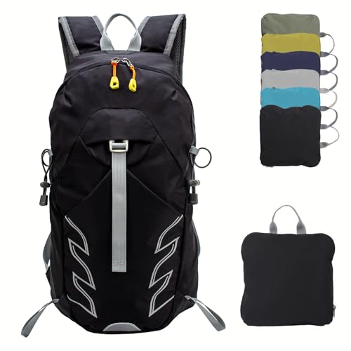 UtiaMiaoGonGo Small Lightweight Hiking Backpack，20L Waterproof Foldable Hiking Daypack Cycling Hydration Backpack Travel Camping Back Pack for Men Women, Black