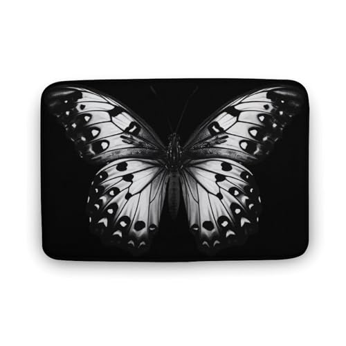 Black Butterfly Print Coral Velvet Rugs Non-Slip Bathroom Rugs Soft Kitchen Rug Floor Carpet for Home Decor 15.7