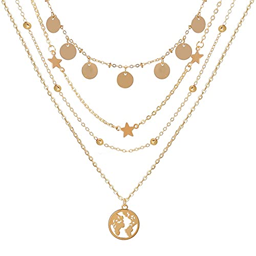 Vembley Charming Gold Plated Multi Layered Star Earth Pendant Necklace for Women and Girls (B09BR7XVTM) Amazon Price History, Amazon Price Tracker