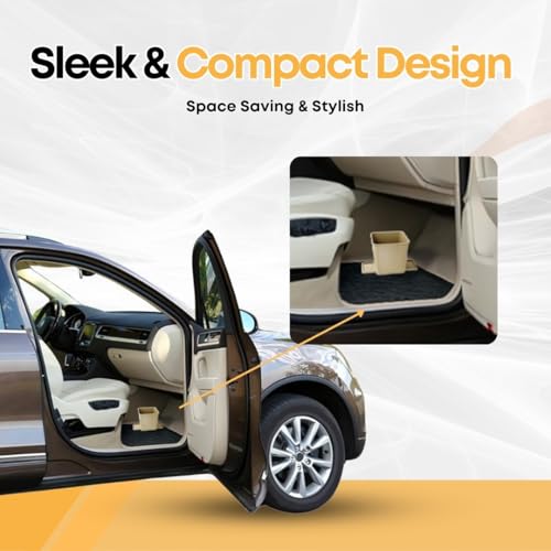 Image of Car Trash Can with Stability Wings - Leakproof Portable Garbage Bin for Fabric & Rubber Mats - Compact Durable Plastic Auto Organizer for Cars, SUVs, Trucks (Mocha, Small)