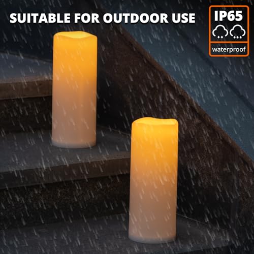Image of NURADA Large Outdoor Solar Candles Waterproof - 10 inch x 4 inch Rechargeable Solar Powered Flameless LED Pillar Flickering Candle for Patio Porch Lanterns Decor - Ivory White