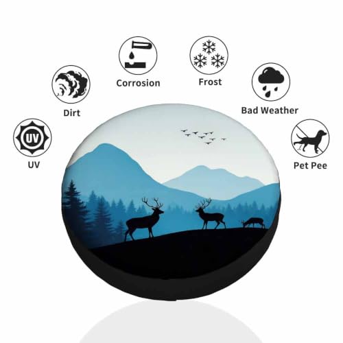 MIYASANG Mountain Landscape and Deer Spare Tire Cover Elk Christmas Jungle Wild Goose Silhouette Weatherproof Universal Wheel Protectors Camper Tire Covers for Trailer Rv Travel(17 inch) by MIYASANG - Used condition - Image 3