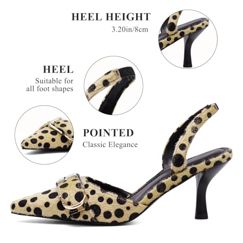 QIV Leopard Kitten Heels Pointed Toe Slingback Heels for Women Closed Toe Pumps with Buckle4