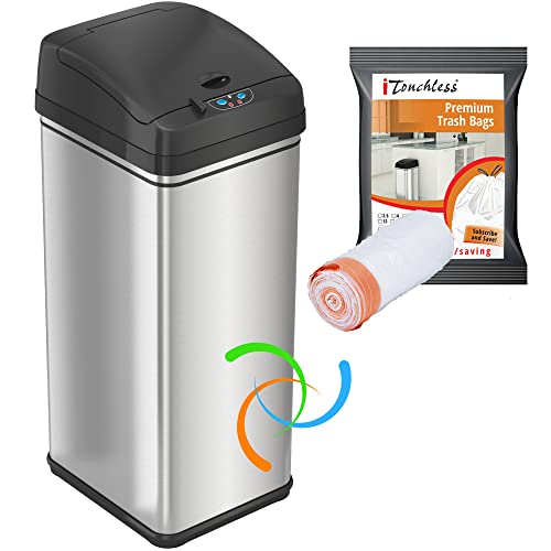 Caneca de basura automática iTouchless 13 gal plata