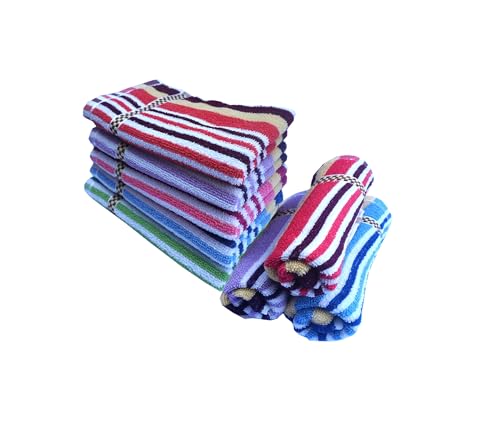Image of Space Fly 500 GSM Cotton Hand Towels 11x17 Inch - Pack of 8 Soft & Absorbent Striped Face Towels - Quick Dry, Lightweight, Skin-Friendly - for Kitchen, Gym, Bath, Travel