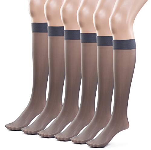 Image of Silky Toes Sheer Knee High Stockings for Women, 6 Pairs Nylon Trouser Socks With Comfort Top