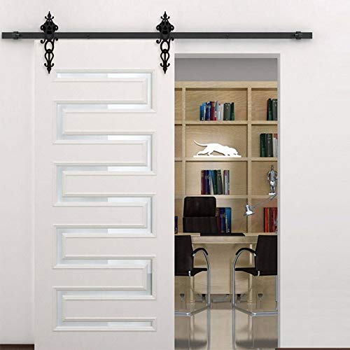 6FT/182cm Schiebetürbeschlag Set, Laufschienen für Schiebetür Hängeschiene Schiebetürsystem Laufschiene Tür Hardware Kit, Schwarz