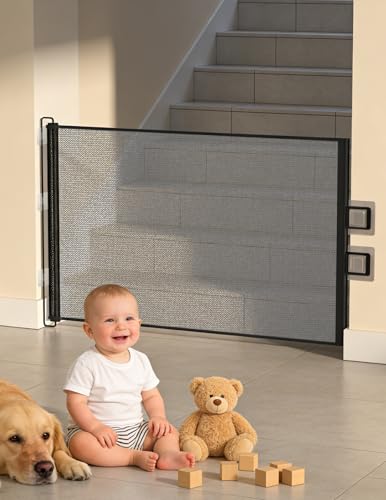 Treppenschutzgitter Ausziehbar für Babys 0-150cm Treppenschutzgitter Türschutzgitter Ausziehbar Geeignet für Innen Außenbereich Sicherheitsgitter (Schwarz-150CM) Inklusive Installationszubehör