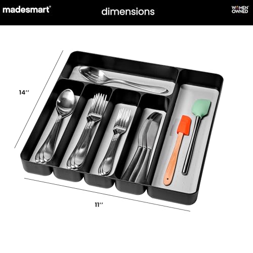 madesmart Soft Silverware Tray, 6 Compartment Flatware Organizer for Forks, Knives & Spoons,Non Slip, Rubber Base, Durable Drawer Organizer, Carbon by madesmart - Image 4