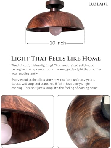 Image of Bosco-Dome Ceiling Lamps | Wooden Ceiling Mount Lights for Living Room & Bedromo | Handcrafted Solid Wood Lights for Hall & Decorations