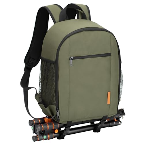 TARION Mochila para cámara réflex digital, bolsa profesional para cámara con cubierta impermeable para la lluvia, compartimento para laptop, soporte para trípode, 3 colores, Green, S, Clásico