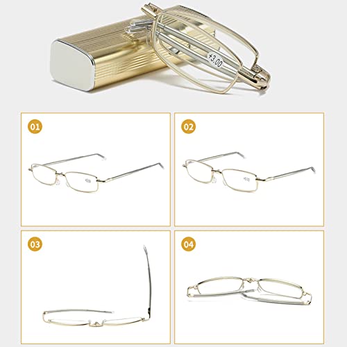 Mini occhiali da lettura pieghevoli, occhiali da lettura tascabili portatili dorati con aste a molla retrattili (dimensioni : 2.5 x)