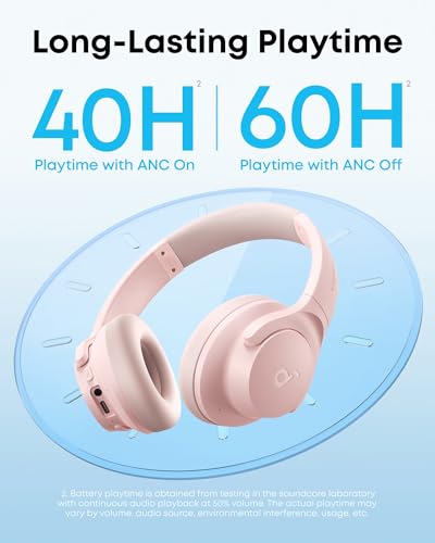 undefined Soundcore by Anker Q20i Hybrid Active Noise Cancelling Headphones, Wireless Over-Ear Bluetooth, 40H Long ANC Playtime, Hi-Res Audio, Big Bass, Customize via an App, Transparency Mode (Pink) の商品画像 4