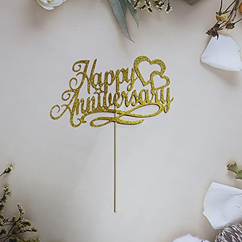 Bminjie Gold Glitter Happy Anniversary Cake Topper, Wedding Anniversary, Company Anniversary, Birthday Party Decoration #TOP3