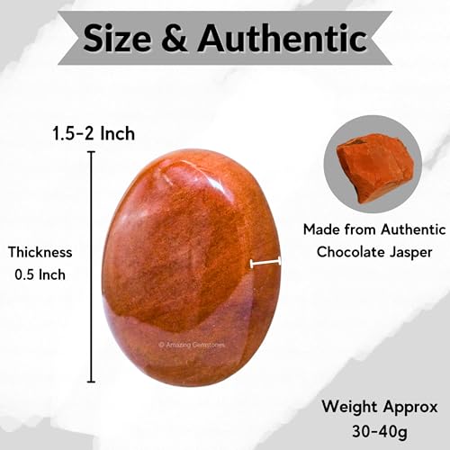 Image of Amazing Gemstone Chocolate Jasper Crystals and Healing Stones - Large Palm Stone Crystals Piedra - Crystal for Good Luck, Positive Energy, Meditation - Unique Stocking Stuffers and Birthday Gifts
