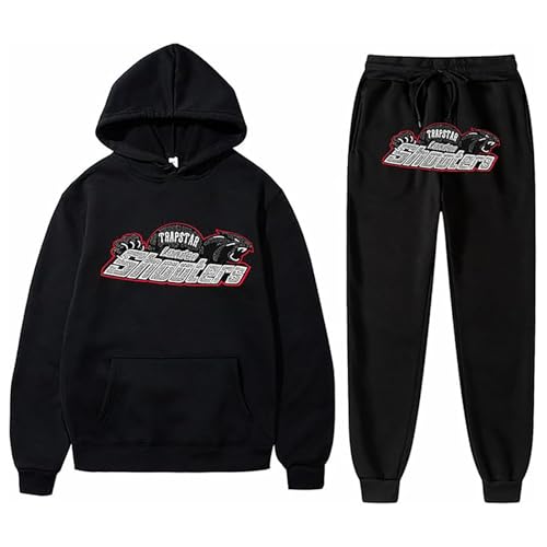 Set con cappuccio da uomo City Letter Stampato, per autunno e inverno, casual, in due pezzi, con cappuccio con cappuccio con cappuccio, Nero#2, S