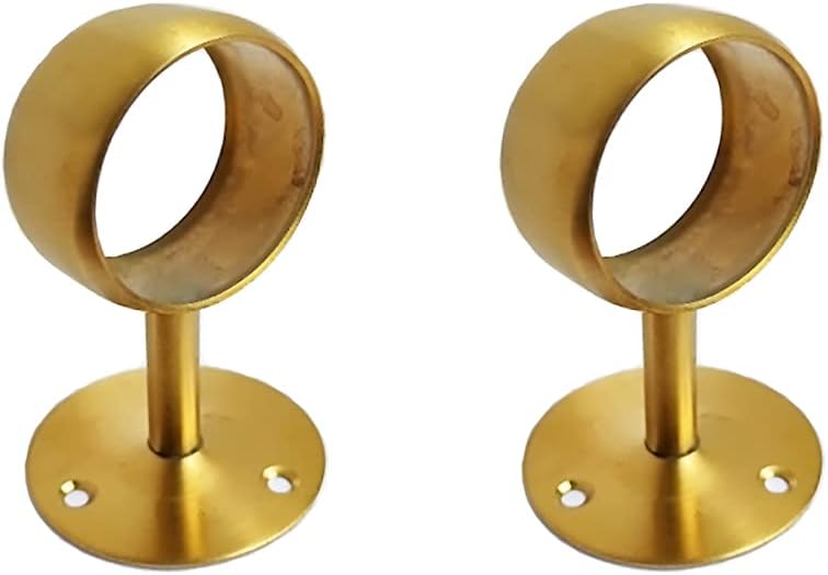 Golden Brushed Stainless Steel Heavy Duty Closet Rod,Curtain Rod End Supports Socket, Flange Rod Holder Closet Pole with Matching Screws (2 INCH)