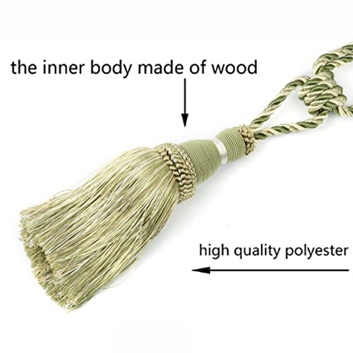 BEL AVENIR 2 Pack Curtain Tiebacks Tassel Drapery Tie-Backs Rope Handmade Holdbacks Home Office Hotel Decorative (Green, 2 Pack) - Thumbnail 5