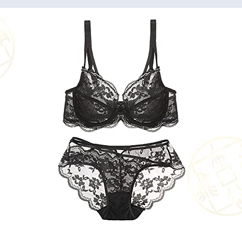Ensemble soutien-gorge transparent noir 85B dentelle non doublée push-up WENJUN