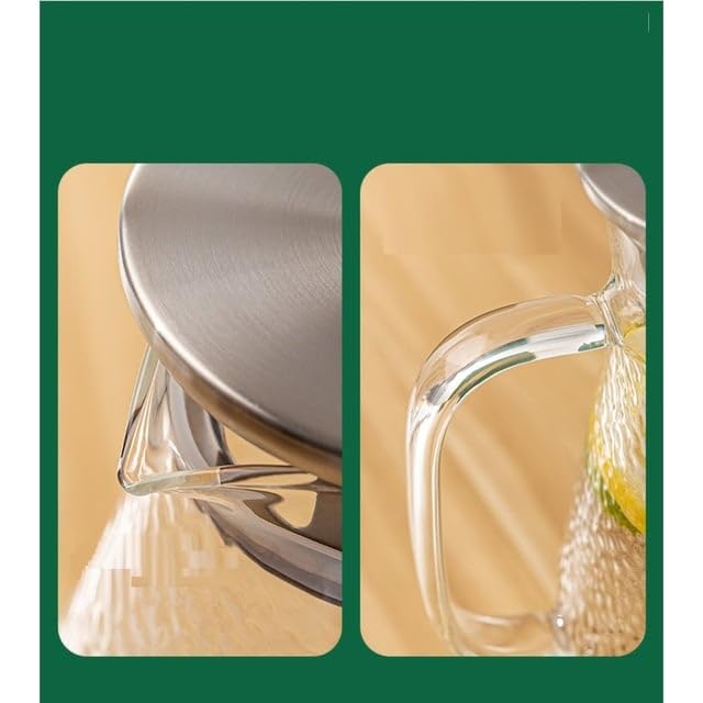 Image of Premium Glass Water Pitcher with Lid - 1.5L Heat Resistant Elite Borosilicate Glass Jug for Hot & Cold Beverages | Carafe with Stainless Steel Filtered Spout for Juice, Lemonade, Iced Tea