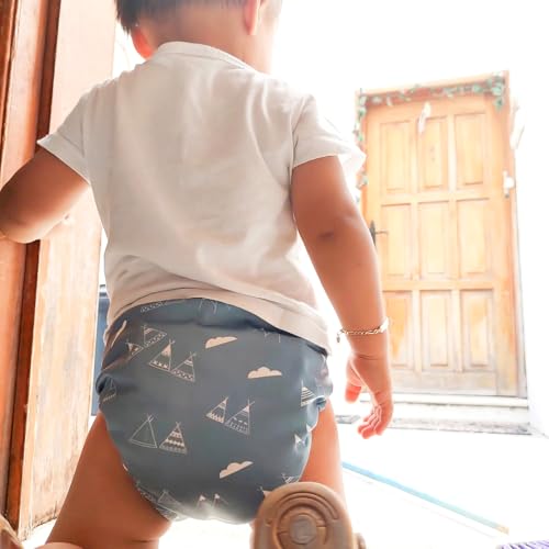 Mama Koala 3.0 Pocket Cloth Diapers for Babies with AWJ Lining, 6 Pack with 6 5-Layer Natural Cloth Diaper Inserts - Reusable and Washable Pocket Diapers(A-The Gray Sky)