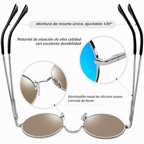 Miniatura 3 de Kanastal 2 Pares Gafas De Sol Polarizadas Azul Hombre Y Mujer Redondos Retro Uv400 Protección Hippie Steampunk Estilo Clásico Círculo Metálico - Plata Negras Plateadas Azules