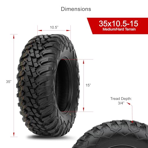 Image of Tusk Terrabite 35x10.5-15 Radial Tire for UTV /ATV, Medium /Hard Terrain, Heavy Duty 8-Ply Rated Construction, Reinforced Sidewall Tread Armor, High Traction All-Terrain Performance