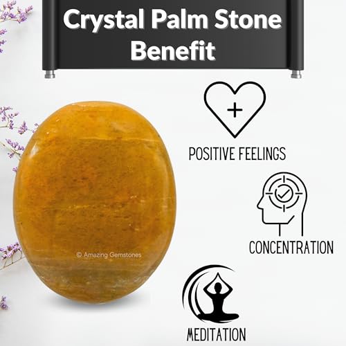 Image of Yellow Jasper Crystals and Healing Stones - Large Palm Stone Crystals Piedra - Crystal for Good Luck, Balanced Positive Energy, Meditation - Unique Stocking Stuffers and Birthday Gifts for Women, Men