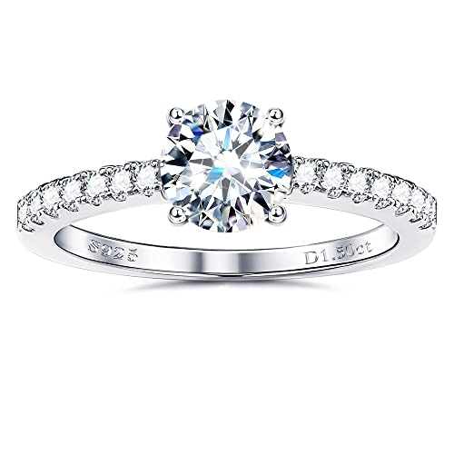 Moissanite Wedding Band Ring, 1.5 ct D Color VVS1 Lab Created Diamond Half Eternity Rings, 18K White Gold Plated 925 Sterling Silver Stackable Ring for Women