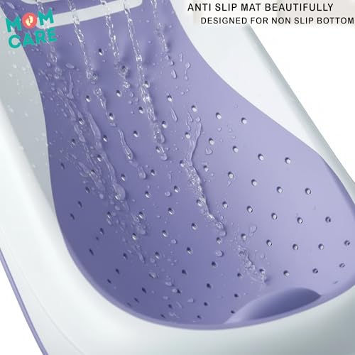 Image of MOM CARE Foldable Baby Bath Support Seat for Newborn (0-6 Months) | Anti-Slip Silicone Baby Bather | Ergonomic Infant Bath Seat for Sink, Tub & Floor | Portable Newborn Bath Support Chair | Blue