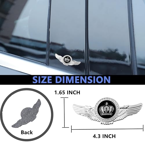 Image of 2PCS Wing Circular Crown Emblems,Crystal Diamond Crown Car Stickers Decals Decoration for All Car (Silver Black)