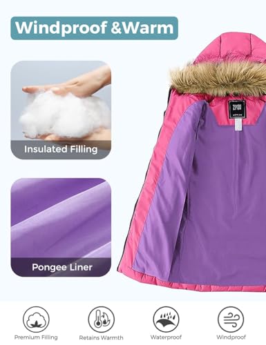 Image of ZSHOW Girls' Long Winter Coat Waterproof Warm Puffer Jacket Hooded Parka