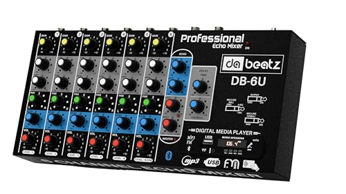 Image of DaBeatz 6-Channel Stereo Echo DJ Sound Mixer with USB and Bluetooth for Parties, Stage Effects, Weddings, Diwali Giving Your Occasion an Impressive Output. (Black) (DB-6U)