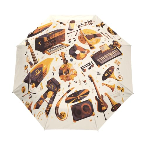 Parapluie Pliable Vintage Beige Musical Automatique Coupe-Vent Voyage