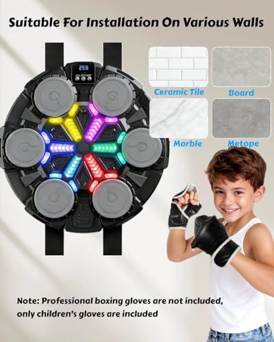 Image of Upgraded Music Punching Machine for Kids and Adults, Wall Boxing Punching Pad with Bluetooth & Rhythm Lights, 3 Speed Modes, Home Fitness Boxing Equipment with Gloves for Boys Girls Teenagers