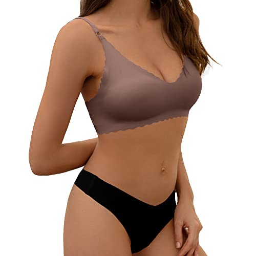 Image of DEANGELMON V Neck Bra Padded Seamless Adjustable Straps Bralettes Everyday Basic Sleeping Bras Multiple Pack