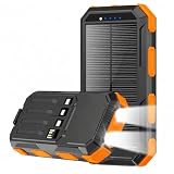 SunChar Power Bank Solar 26000mAh Cargador Portátil Carga Rápida 4 Cables Integrados Banco de Energía Externa Linterna LED para Celular Tablet...