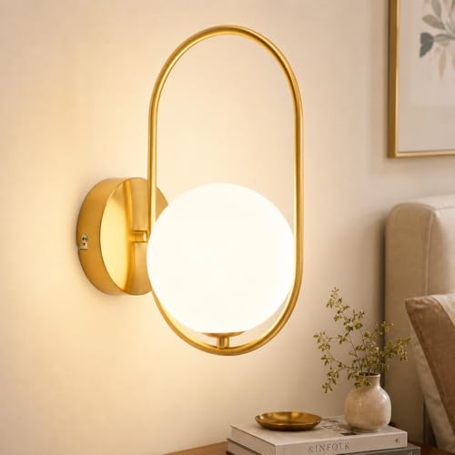 Iluminación de pared baño ZMH en metal dorado y esfera de vidrio refinado 1