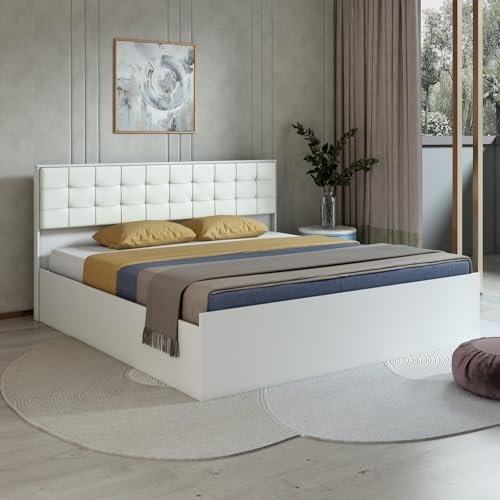 Image of Alvin King Size Box Bed | Engineered Wood | Frosty White Finish | Elegant & Strong | Knock-Down Delivery | 3 Years Warranty