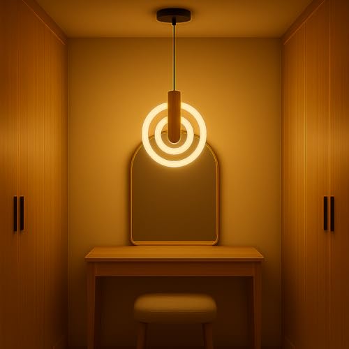 Image of Lampmaster Modern 2-Ring LED Pendant Light with Wooden Accent | Warm White Glow Ceiling Hanging Lamp | Elegant Chandelier for Dining Room, Bedroom, Living Room, Restaurants, Coffee Shop & Office