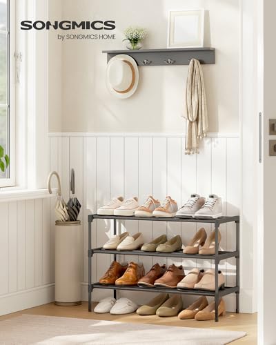 Image of SONGMICS 3-Tier Shoe Rack for Closet, Compact Metal Shoe Organizer Shelf for Entryway, Bedroom, Small Spaces, Stackable, 11.8 x 24.5 x 19.1 Inches, Black ULSA123BH01