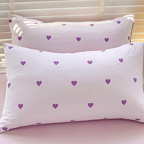 Image of Heart Duvet Cover Full Size Purple Hearts Bedding Set 3 Pieces Reversible Heart-Shaped Comforter Cover Set Soft Breathable Microfiber Quilt Cover with Zipper Closure and 2 Pillowcases