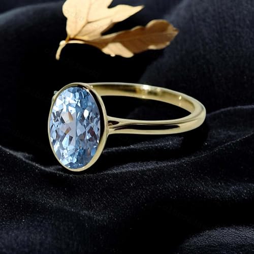 3 CT Oval Shape Aquamarine Engagement Ring 18K Yellow Gold Single Stone Bezel Setting Promise Ring Women Minimalist Solitaire Anniversary Jewelry Wedding Gift For Bridal 6