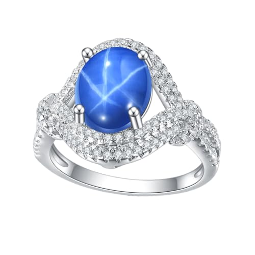 MRENITE Vintage 2ct Blue Star Sapphire Engagement Ring for Women Solid 10k 14k 18k Gold Promise Ring 6 rays Oval Star Gemstone Rings Christmas For Mom Wife Lover