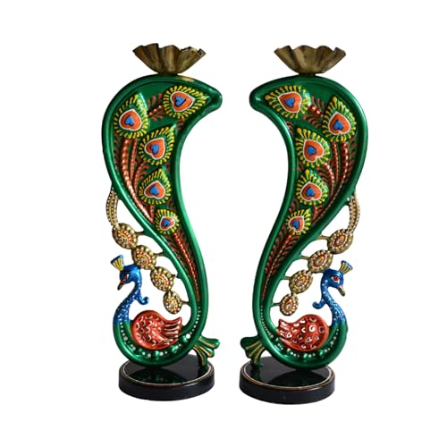 Image of CraftVatika Elegant Metal Peacock Candle Holder - Peacock Decoration Items, Perfect Home Decoration Diwali, Intricate Design Tealight Candle Holders for Home Decor, Handpainted Tealight Candle Holder