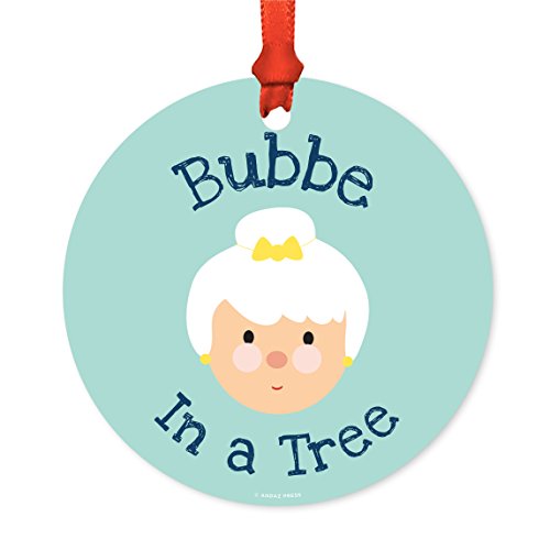 Andaz Press Funny Jewish Family Hanukkah Metal Ornaments, Bubbe in a Tree™, Jewish Yiddish Grandmother Christmas Tree Ornament to Look Over Kids, 1-Pack, Includes Ribbon and Gift Bag