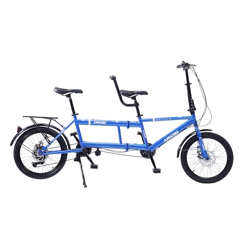 GOJLEX Foldable Tandem Bike, 20&rdquo;City Tandem Folding Bicycle, 7-Speed Adjustable Cruiser Bike Folding Bike with 3 Seats& Disc Brake, CE FCC CCC