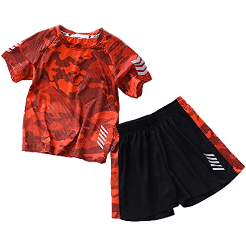 Image of Boys Summer Clothing Sets Kids Outfit Set Camouflage Short Sleeve T-Shirt+ Shorts Sportswear 3-13Years