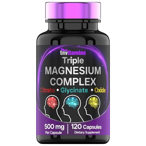 Triple Magnesium Complex Supplement 500mg: Magnesium Glycinate Citrate & Oxide - 120 Capsules (4 Month Supply!) | 1 Capsule Serving Provides 125% Daily Value | Non-GMO Made in the USA!