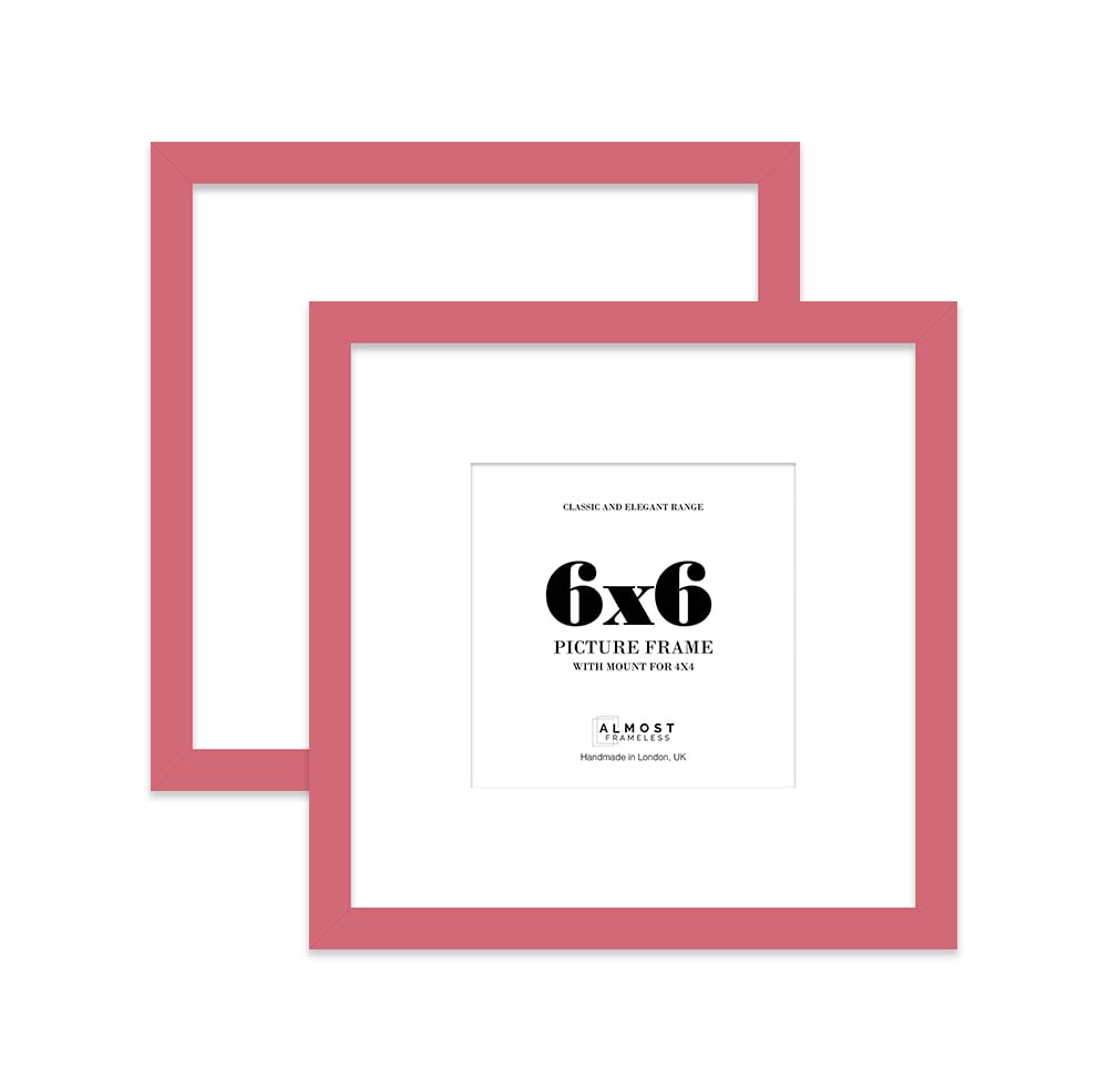 6x6 Pink Picture Frame with Mount for 4x4 Photos, Prints - Modern Square Wall Frame, Set of 2